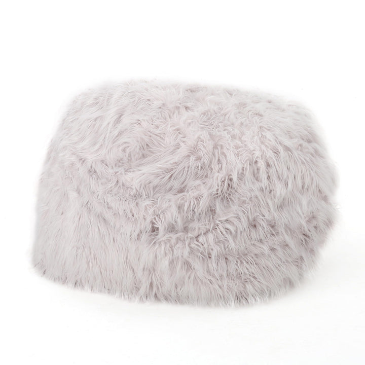 Rounded Fur Bean Bag with Softness and Comfort White Modern Contemporary Foam Handmade