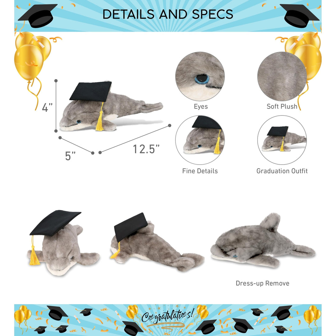 Grey Dolphin Graduation Plush Toy with Cap Tassel 12.5 Inches Polyester