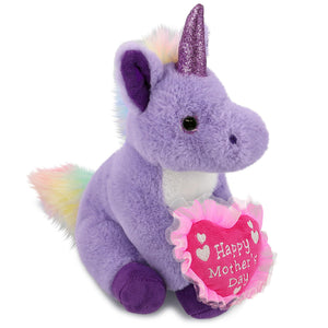 Plush Purple Unicorn with Pink Heart 9 Inches Polyester