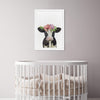 Olivia's Easel 'Floral Cow'kids Wall Art Framed Print Farm White Pink Modern Contemporary Rustic Rectangle