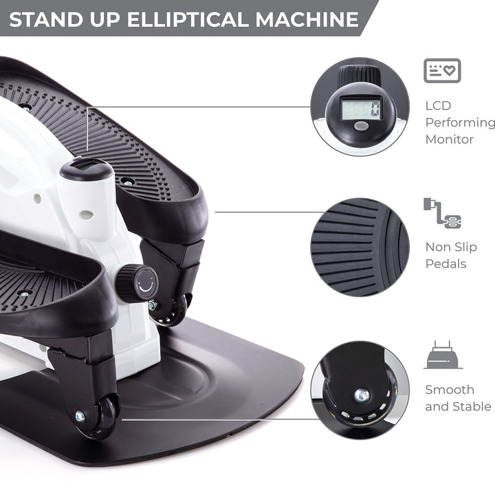 Compact Elliptical Fitness Machine Stand Up/sit Down Digital Readout White