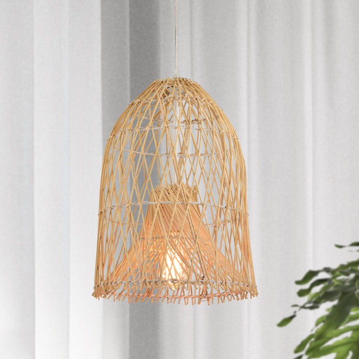 Beige Bell Woven Rattan Light for Children's Bedroom Eclectic Dimmable