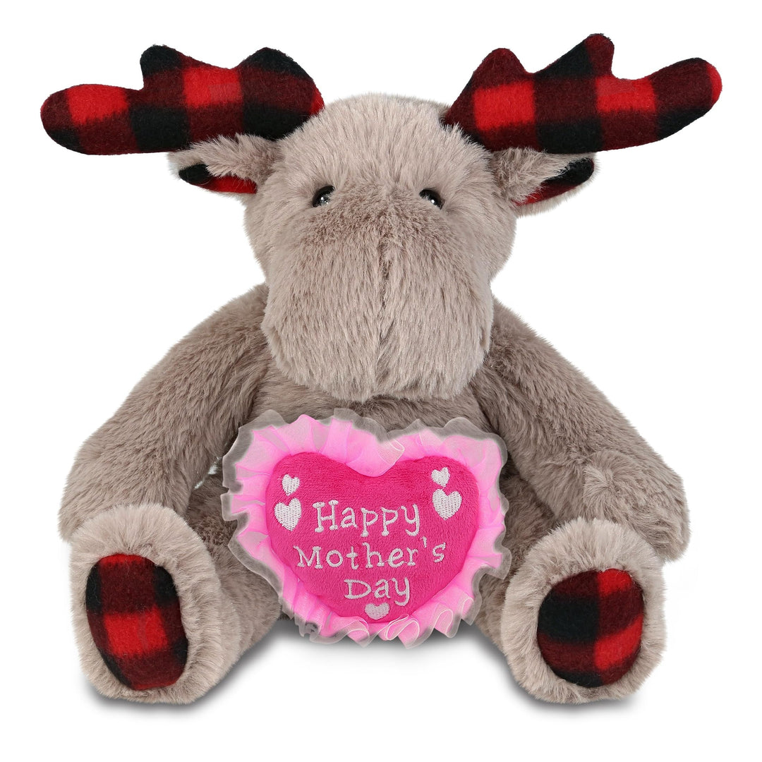 Plush Plaid Beige Moose 10 Inches Black Red Polyester