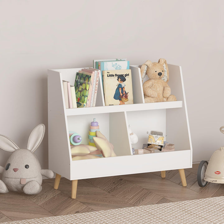 Kids Bookshelf and Toy Organizer 5 Cubbies Wooden Open Bookcase