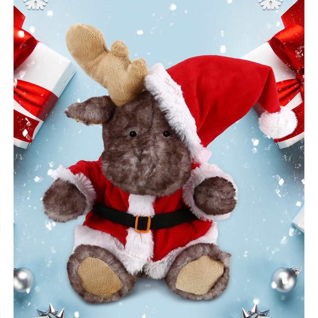 Santa nish Sitting Moose Stuffed Animal with Outfit 10 Inches