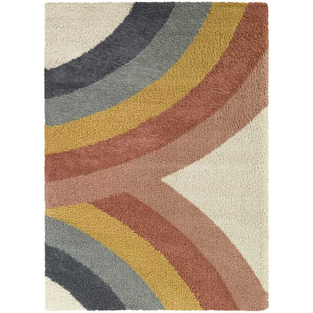 Kids Rainbow Shag Area Rug 5'3" X 7' Cream Orange Pink Novelty