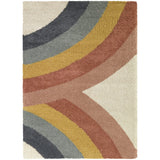 Kids Rainbow Shag Area Rug 5'3" X 7' Cream Orange Pink Novelty