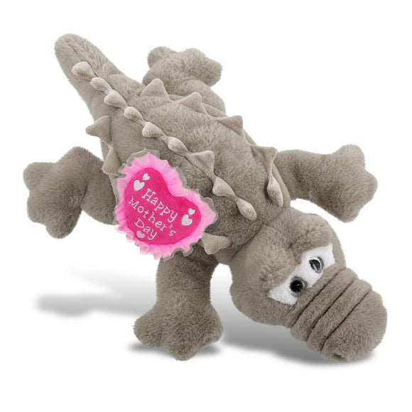 Soft Plush Large Grey Alligator with Pink Heart 17 Inches Polyester