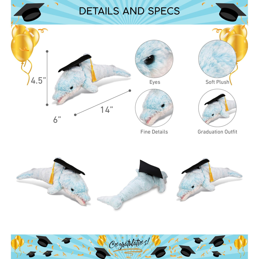 Small Dolphin Graduation Plush Toy with Cap Tassel Outfit 14 Inches