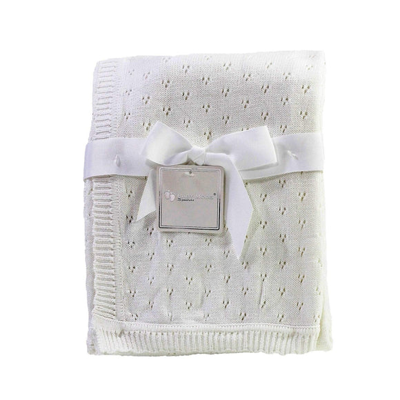 Cream Pointelle Baby Blanket Off-White Solid Color Neutral Cotton