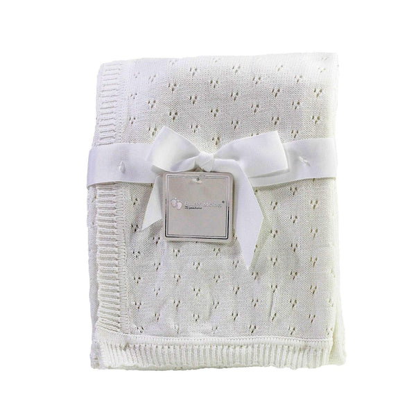 Cream Pointelle Baby Blanket Off-White Solid Color Neutral Cotton