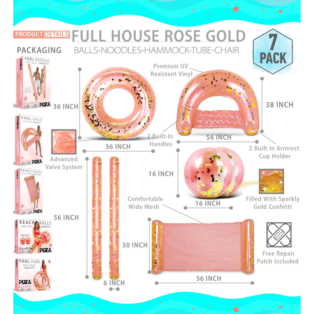 Rose Gold Inflatable Full House Bundle 7 Pieces Pack74 X 6 Inches Pink Plastic