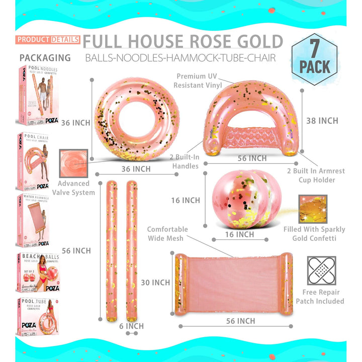 Rose Gold Inflatable Full House Bundle 7 Pieces Pack74 X 6 Inches Pink Plastic