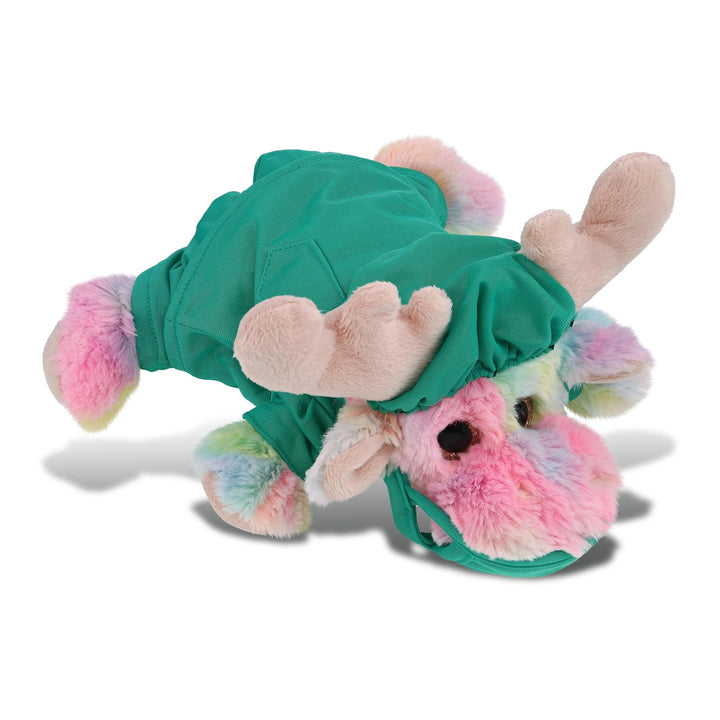 Rainbow Lying Moose Doctor Plush Toy W/Scrub Uniform and Cap 9.5 Inches Multi Color Polyester