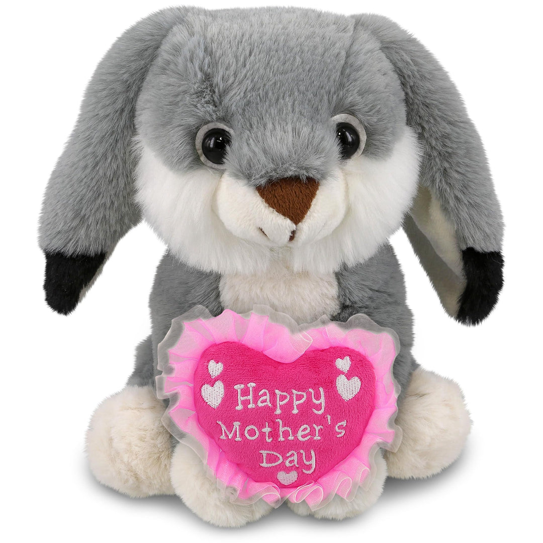 Plush Grey Rabbit with Pink Heart 7 Inches White Polyester