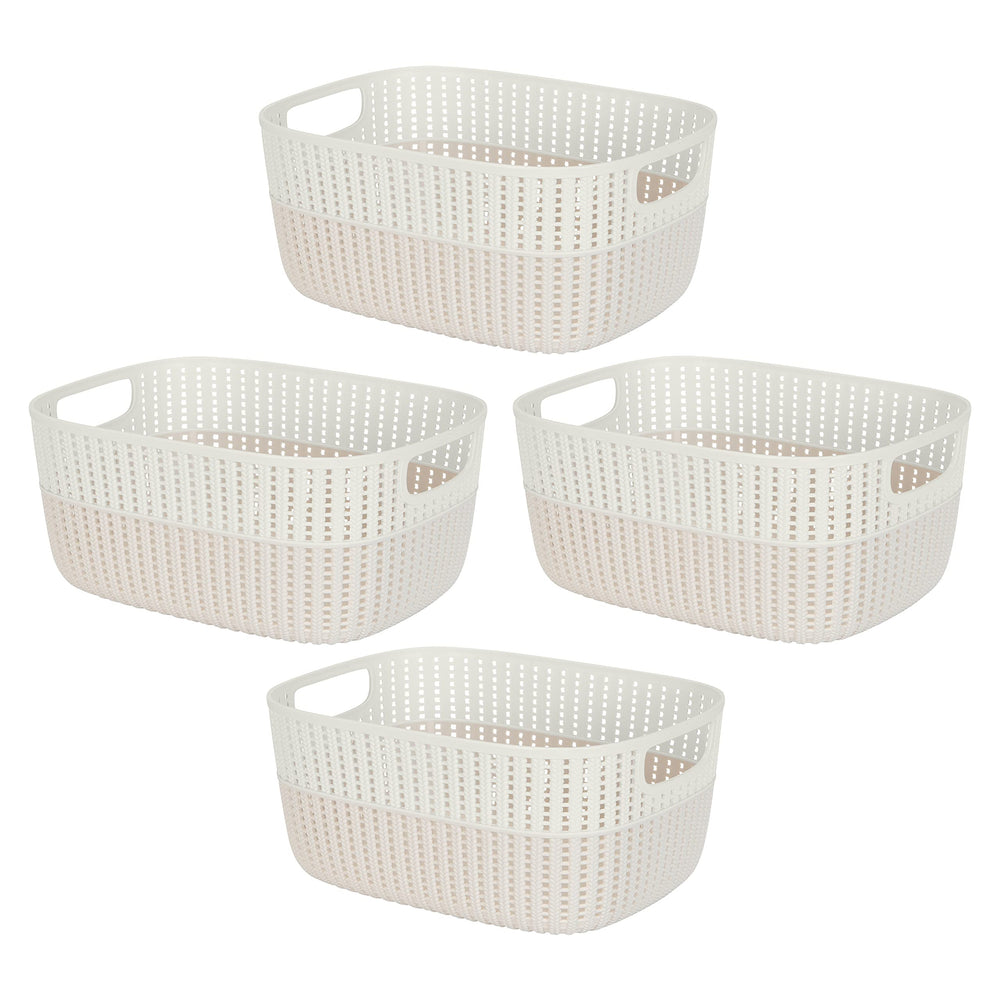 Simplify 4 Pack 2 Tone Sailor Knot Plastic Storage Tote | Decorative Basket | Closet Organization | De-clutter | Accessories | Toys | Bathroom Organization | Large | Ivory