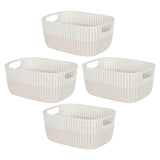 Simplify 4 Pack 2 Tone Sailor Knot Plastic Storage Tote | Decorative Basket | Closet Organization | De-clutter | Accessories | Toys | Bathroom Organization | Large | Ivory