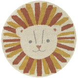 Kids Lion Shag Area Rug 5'3" Round Cream Orange Yellow Animal