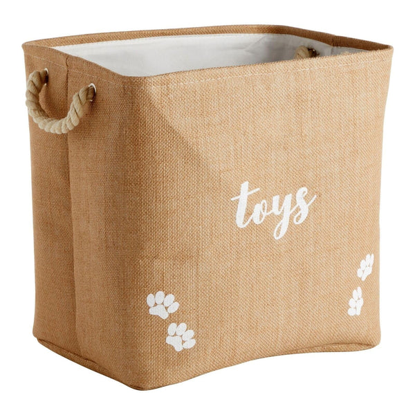 Foldable Pet Toy and Accessory Storage Bin Brown Jute