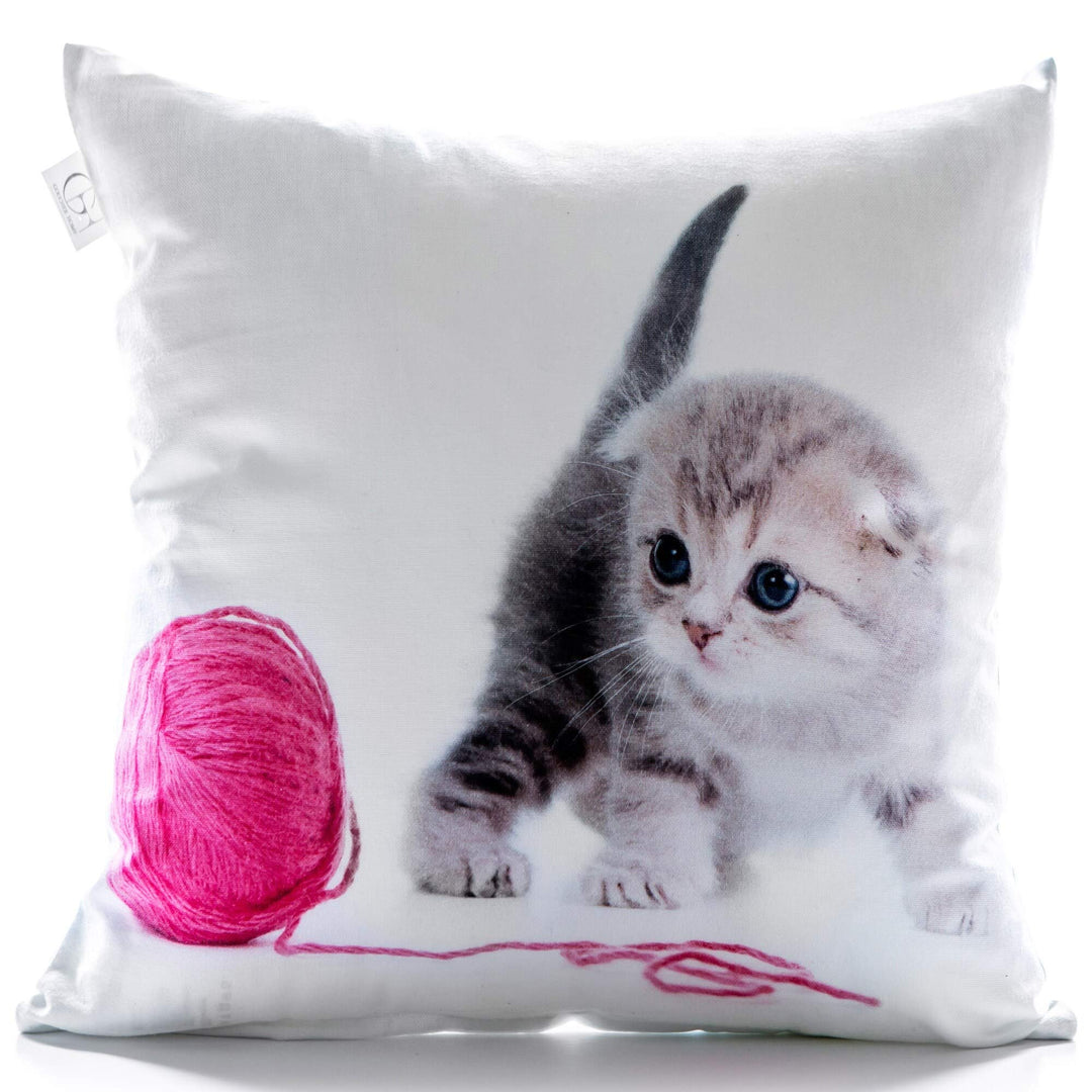 Baby Cat Cushion 18 in. X Throw Pillow Grey Abstract Modern Contemporary Cotton Single