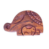 Handmade Mama and Baby Elephant Wood Puzzle Box Brown Bohemian