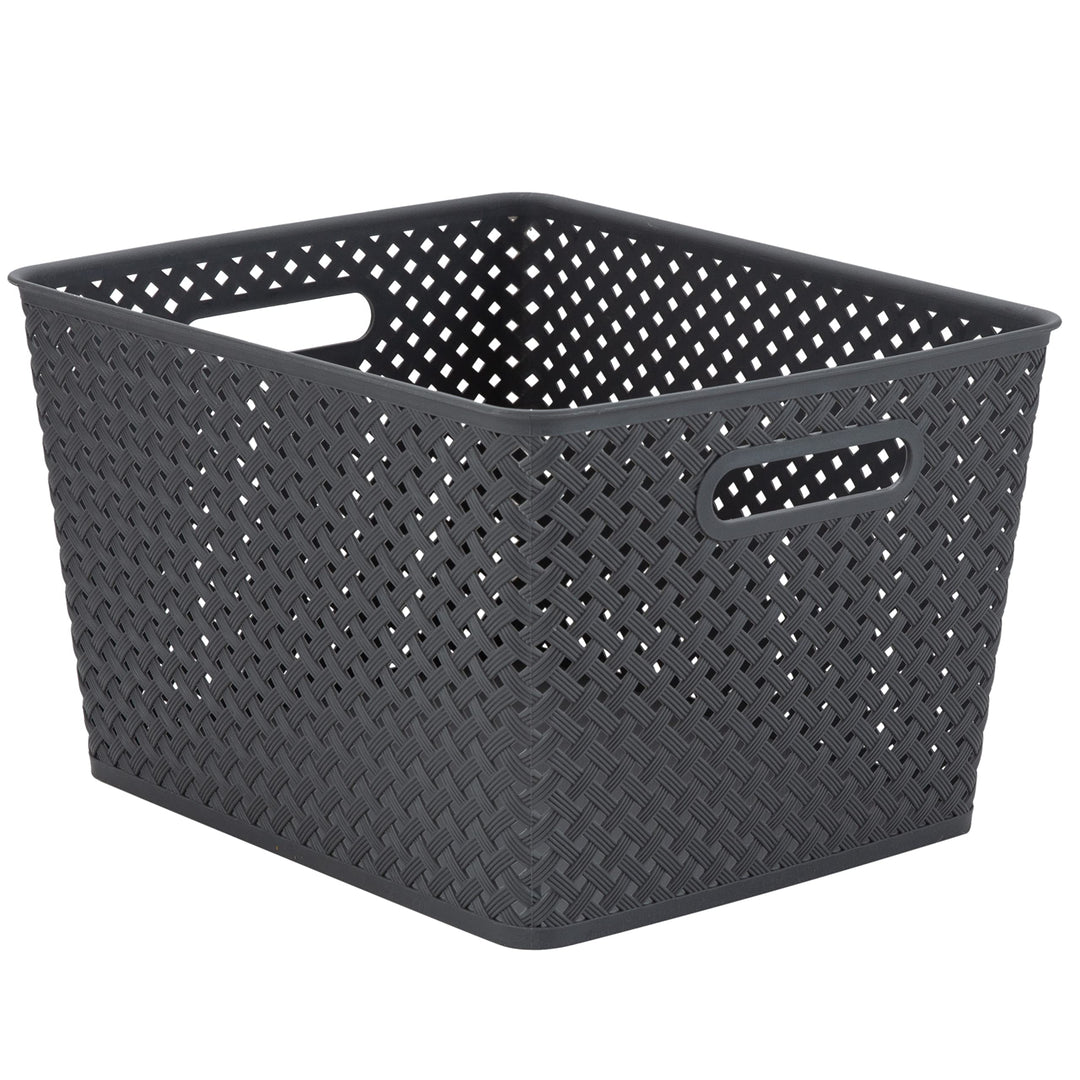 Simplify Large Resin Wicker Tote | Storage Bin | Plastic Organizer |