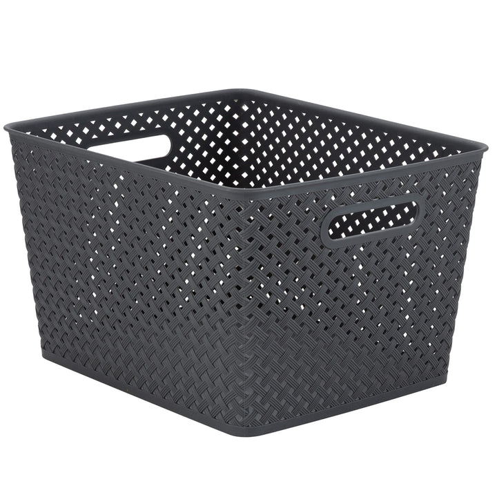 Simplify Large Resin Wicker Tote | Storage Bin | Plastic Organizer |