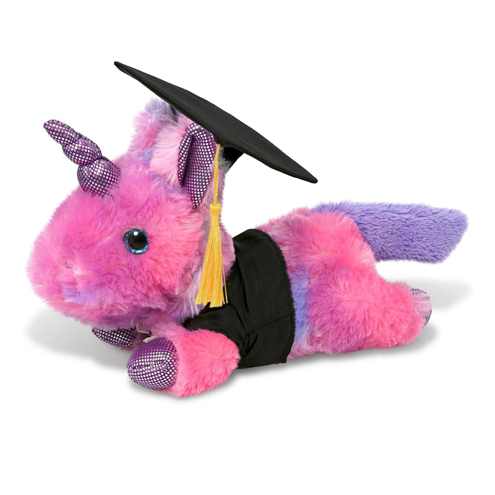 Monday Pink Unicorn Graduation Plush Toy with Gown and Cap 10.5 Inches Black Purple Polyester