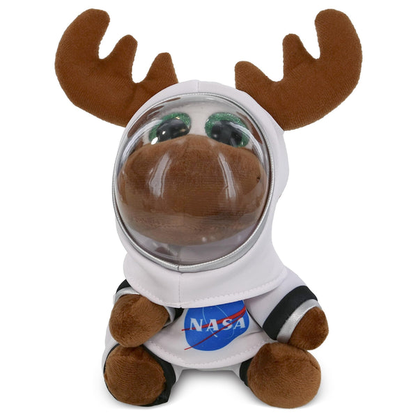 Big Eyes Brown Moose Astronaut Plush with Helmet and Suit 6 Inches White Polyester