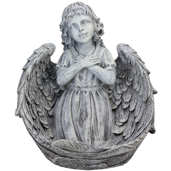 16" Angel Child Wrapped in Wings Religious Outdoor Garden Statue Grey Resin