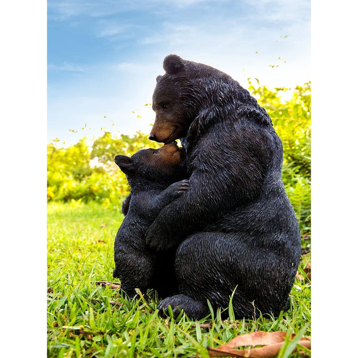 Cuddling Mother and Baby Bear Garden Statue Black Polyresin