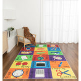 Kids Collection School Supplies Educational Area Rug 5'x'7' 5' X 7' Multi Color Graphic Tween Patterned Rectangle Cotton Polyester Rubber Latex Free Washable