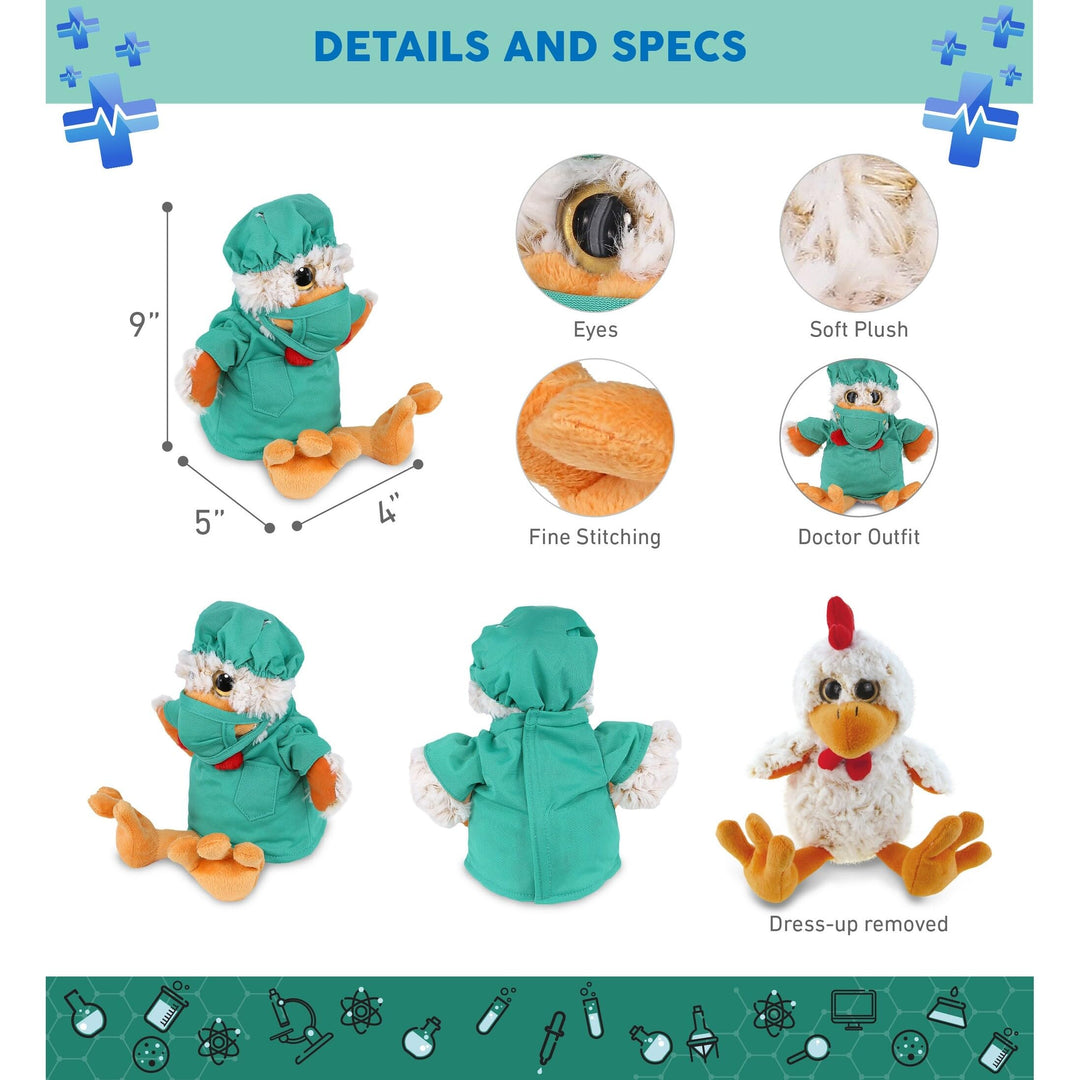 Sitting Rooster Doctor Plush with Cute Scrub Uniform and Cap 9