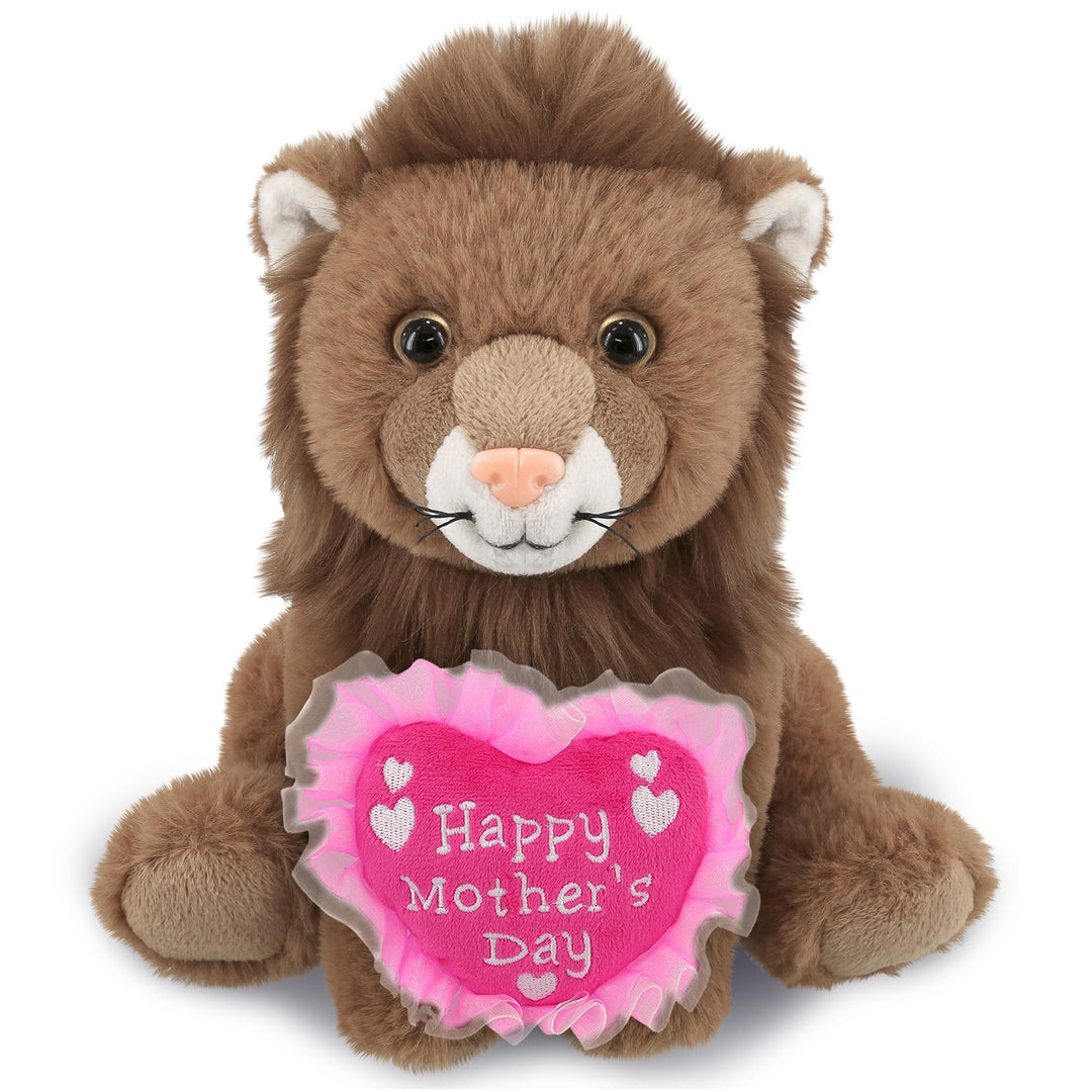 Plush Squat Lion with Pink Heart 8 Inches Brown Polyester