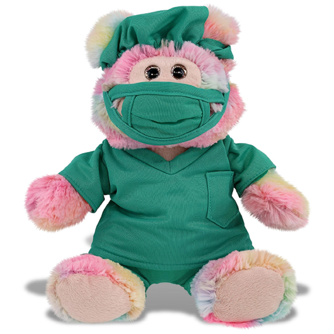 Rainbow Bear Doctor Plush Toy with Scrub Uniform and Cap 9 Inches Multi Color Polyester