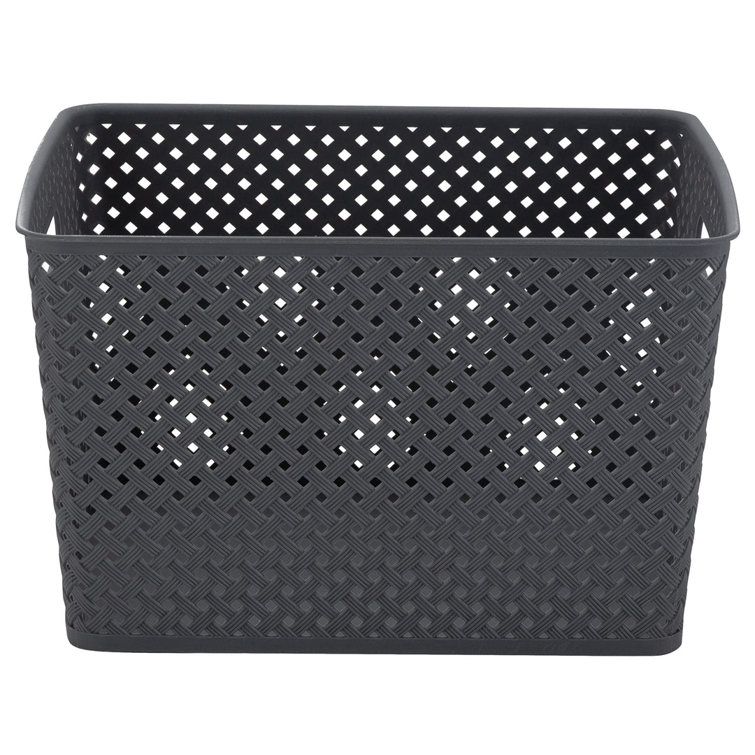Simplify Large Resin Wicker Tote | Storage Bin | Plastic Organizer |