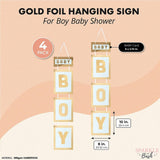 Gold Foil Hanging Sign for Boy Baby Shower (4 Pack) Blue