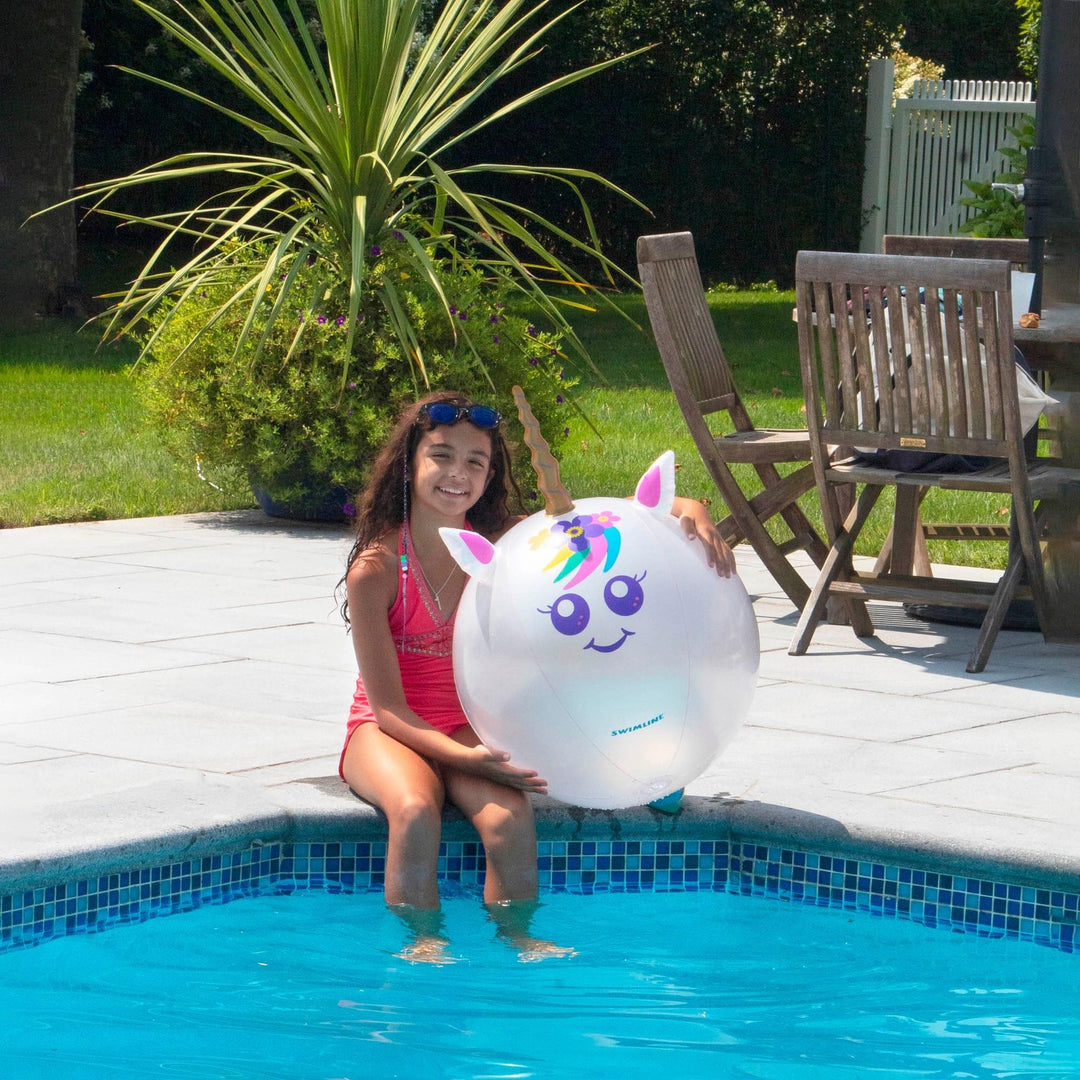 29" Inflatable Rainbow Unicorn Beach Ball with Horn White