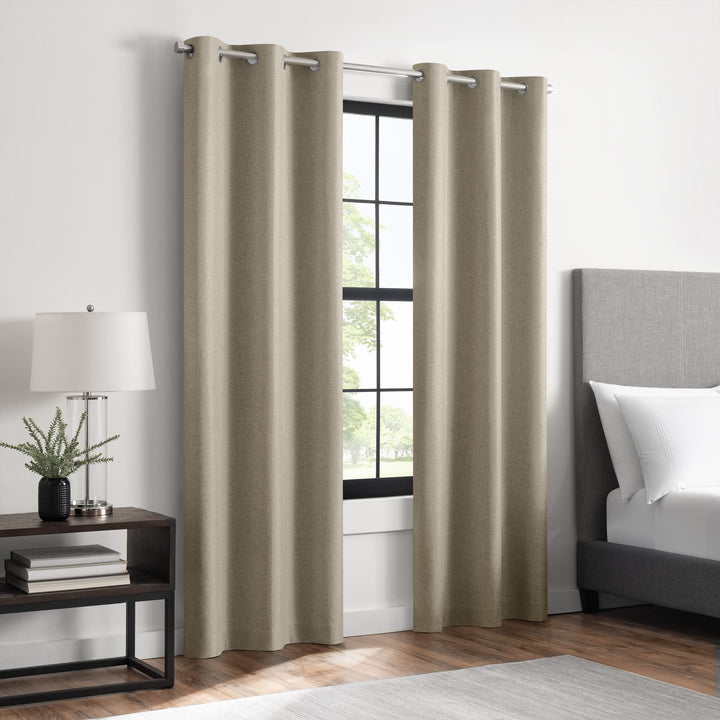 Eclipse Welwick Magnitech 100% Blackout Curtain, Grommet Window Curtain Panel, Seamless Magnetic Closure for Bedroom, Living Room or Nursery, 63 in long x 40 in wide, (1 Panel), Tan