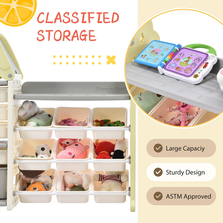 Kids Toy Organizer with 14 Bins Multi-Functional Nursery Furniture Set