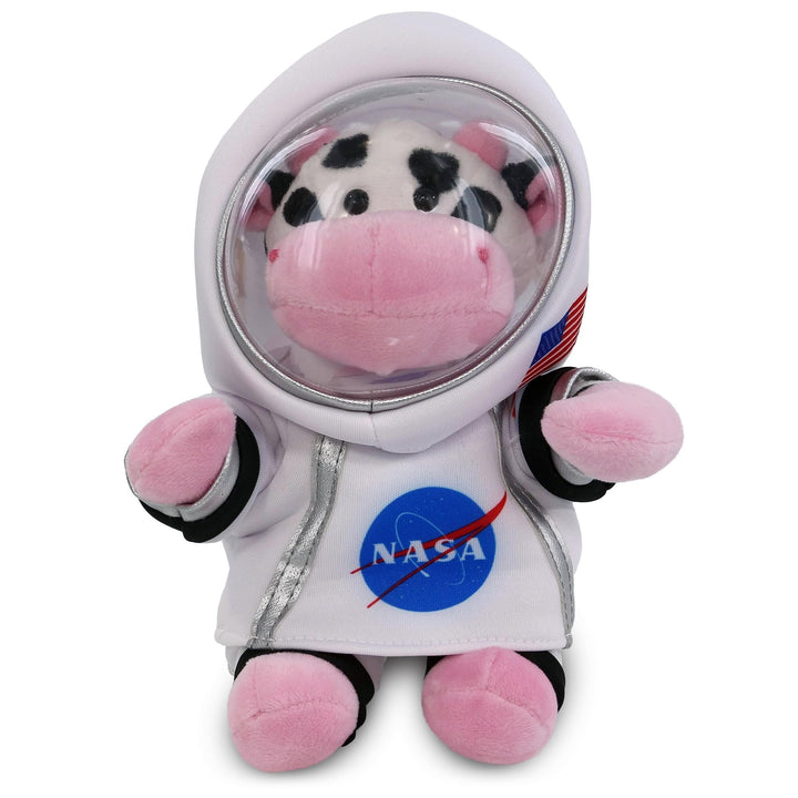 Cow Astronaut Plush Toy with Space Helmet and Suit 6 Inches Black Pink White Polyester