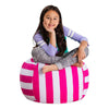 Posh Stuffable Kids Stuffed Animal Storage Bean Bag Chair Cover - Childrens Toy Organizer, Medium 27" - Canvas Stripes Pink and White