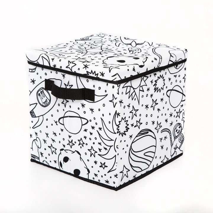 Kid's Coloring Storage Cube with Lid (Includes 4 Pack of Washable