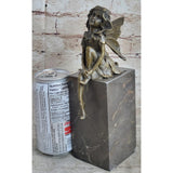 Child Winged Fairy Angel Bronze Sculpture Statue Figure On Marble Base