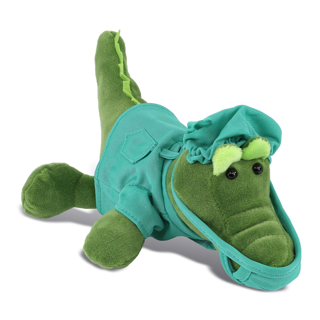 Alligator Doctor Plush with Cute Scrub Uniform and Cap Outfit 6 Inches Green Polyester