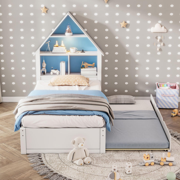 Twin Size Bed Kids Blue Modern Contemporary Traditional