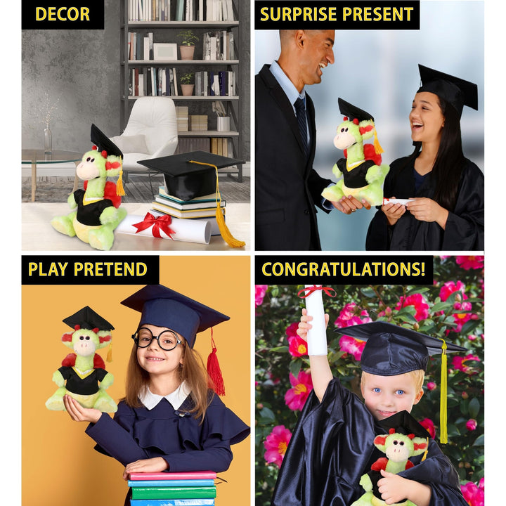 Dragon aduation Plush Toy with Gown and Cap Tassel 8 Inches Black