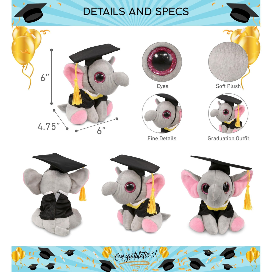 Sparkle Eyes Elephant Graduation Plush Toy with Gown and Cap 6