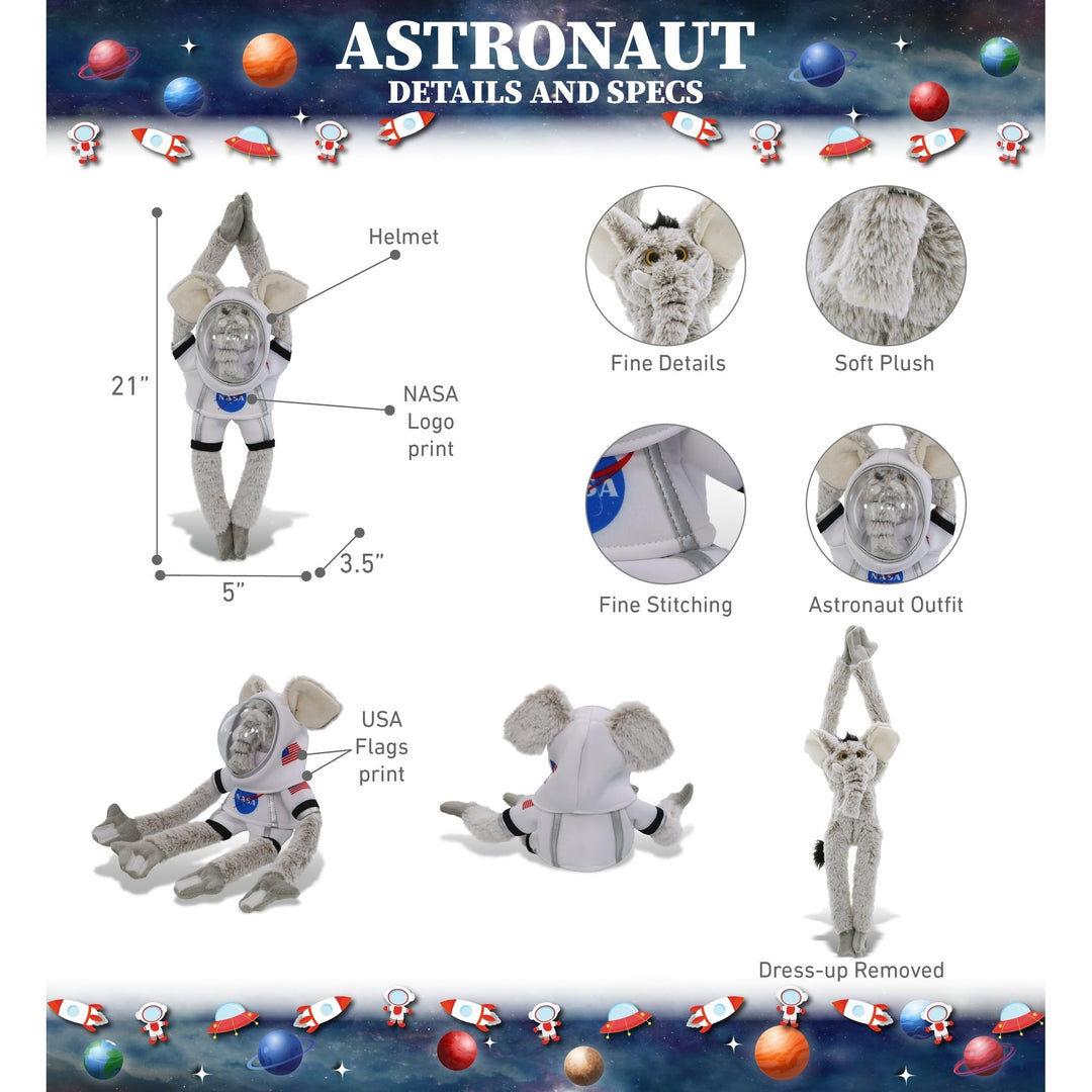 Hanging Elephant Astronaut Plush Toy with Helmet and Suit 21 Inches