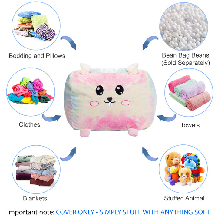 Stuffed Animal Storage Bean Bag Chair Cover only for Kids, Toy Holder